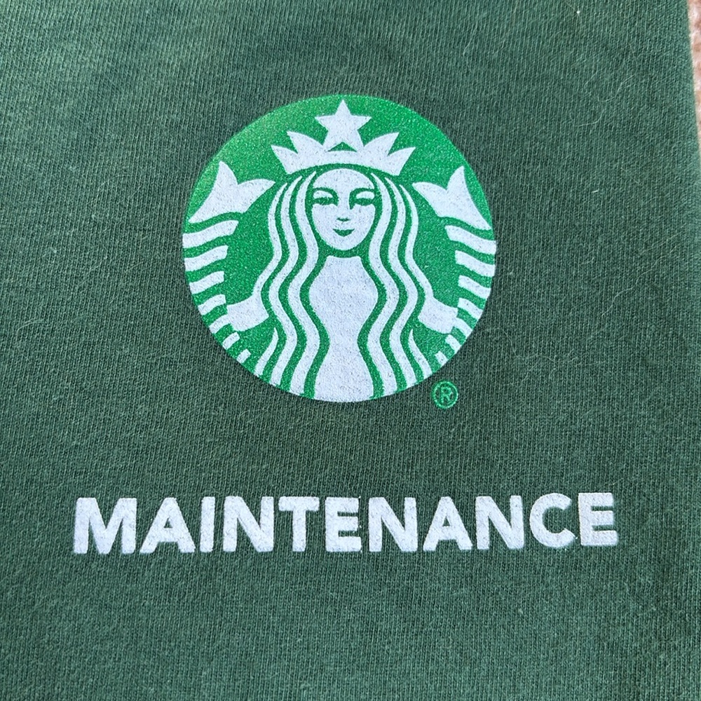 Maintenance Crew Starbucks Apron Green Maintenance Tee Shirt Official Sz L - Picture 9 of 13